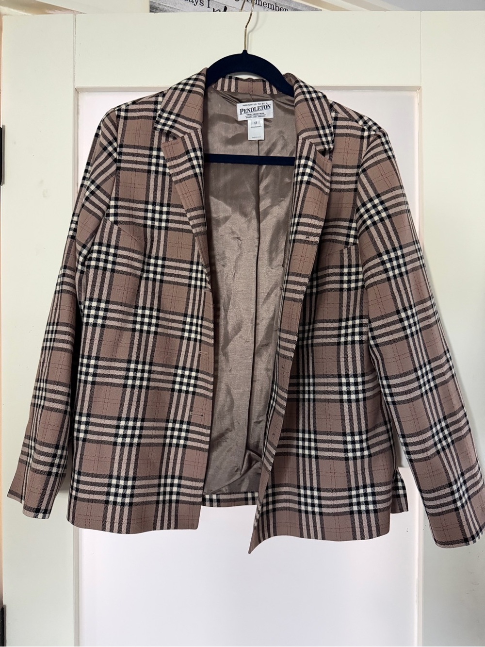 Pendleton Taupe and Black Plaid Blazer Jacket